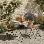 Gymax 3-Piece Acacia Wood Patio Bistro Set with Round Table & 2 Foldable Chairs Black + Brown/White + Gray