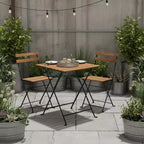 Gymax 3-Piece Acacia Wood Patio Bistro Set with Round Table & 2 Foldable Chairs Black + Brown/White + Gray