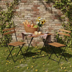 Gymax 3-Piece Acacia Wood Patio Bistro Set with Round Table & 2 Foldable Chairs Black + Brown/White + Gray
