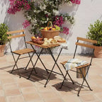 Gymax 3-Piece Acacia Wood Patio Bistro Set with Round Table & 2 Foldable Chairs Black + Brown/White + Gray