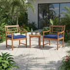 Gymax 3-Piece Outdoor Acacia Wood Bistro Set with Ergonomic Chairs and Coffee Table Cushioned Seating Gray/Navy