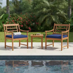 Gymax 3-Piece Outdoor Acacia Wood Bistro Set with Ergonomic Chairs and Coffee Table Cushioned Seating Gray/Navy