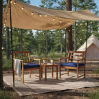 Gymax 3-Piece Outdoor Acacia Wood Bistro Set with Ergonomic Chairs and Coffee Table Cushioned Seating Gray/Navy