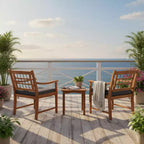 Gymax 3-Piece Outdoor Acacia Wood Bistro Set with Ergonomic Chairs and Coffee Table Cushioned Seating Gray/Navy