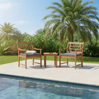 Gymax 3-Piece Outdoor Acacia Wood Bistro Set with Ergonomic Chairs and Coffee Table Cushioned Seating Gray/Navy