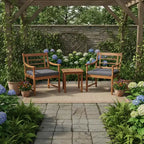 Gymax 3-Piece Outdoor Acacia Wood Bistro Set with Ergonomic Chairs and Coffee Table Cushioned Seating Gray/Navy