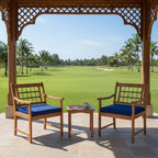 Gymax 3-Piece Outdoor Acacia Wood Bistro Set with Ergonomic Chairs and Coffee Table Cushioned Seating Gray/Navy