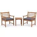 Gymax 3-Piece Outdoor Acacia Wood Bistro Set with Ergonomic Chairs and Coffee Table Cushioned Seating Gray/Navy