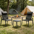 Gymax 3-Piece Outdoor Bistro Set w/ Adjustable Back & Headrest Stackable Chairs Tempered Glass Coffee Table Black/Brown