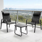 Gymax 3-Piece Outdoor Bistro Set w/ Adjustable Back & Headrest Stackable Chairs Tempered Glass Coffee Table Black/Brown
