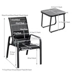 Gymax 3-Piece Outdoor Bistro Set w/ Adjustable Back & Headrest Stackable Chairs Tempered Glass Coffee Table Black/Brown