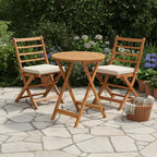 Gymax 3-Piece Folding Acacia Wood Patio Bistro Set w/ Cushioned Chairs & Round Table for Garden Balcony or Patio Off White/Navy/Gray