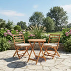 Gymax 3-Piece Folding Acacia Wood Patio Bistro Set w/ Cushioned Chairs & Round Table for Garden Balcony or Patio Off White/Navy/Gray