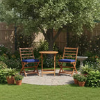 Gymax 3-Piece Folding Acacia Wood Patio Bistro Set w/ Cushioned Chairs & Round Table for Garden Balcony or Patio Off White/Navy/Gray