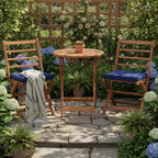 Gymax 3-Piece Folding Acacia Wood Patio Bistro Set w/ Cushioned Chairs & Round Table for Garden Balcony or Patio Off White/Navy/Gray