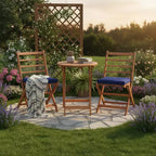 Gymax 3-Piece Folding Acacia Wood Patio Bistro Set w/ Cushioned Chairs & Round Table for Garden Balcony or Patio Off White/Navy/Gray