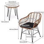 Gymax 3 PCS Patio Conversation Set Outdoor PE Rattan Armchairs w/ Plush Cushions & Round Tempered Glass Coffee Table Navy Blue/Gray/Black