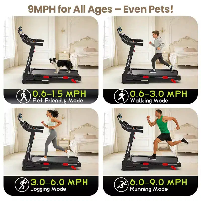 Home Fitness Treadmill with Quiet Motor, Incline, 0.69 MPH Speed, 330 lb Capacity, LED Display & Programs