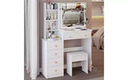 17-Inch Natural Vanity Desk Set with Full-Body Mirror Cabinet and Lights, Cabinet Storage, Matching Stool for Bedroom