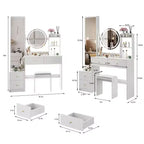 17-Inch Natural Vanity Desk Set with Full-Body Mirror Cabinet and Lights, Cabinet Storage, Matching Stool for Bedroom