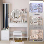 17-Inch Natural Vanity Desk Set with Full-Body Mirror Cabinet and Lights, Cabinet Storage, Matching Stool for Bedroom