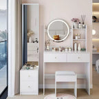 17-Inch Natural Vanity Desk Set with Full-Body Mirror Cabinet and Lights, Cabinet Storage, Matching Stool for Bedroom