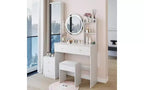17-Inch Natural Vanity Desk Set with Full-Body Mirror Cabinet and Lights, Cabinet Storage, Matching Stool for Bedroom