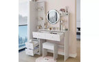 17-Inch Natural Vanity Desk Set with Full-Body Mirror Cabinet and Lights, Cabinet Storage, Matching Stool for Bedroom