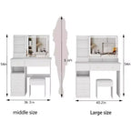 41-Inch Natural Makeup Vanity Desk with Touch-Control LED Mirror, Organized Storage, Matching Stool for Bedroom