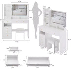 41-Inch Natural Makeup Vanity Desk with Touch-Control LED Mirror, Organized Storage, Matching Stool for Bedroom
