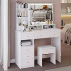 41-Inch Natural Makeup Vanity Desk with Touch-Control LED Mirror, Organized Storage, Matching Stool for Bedroom