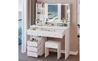 41-Inch Natural Makeup Vanity Desk with Touch-Control LED Mirror, Organized Storage, Matching Stool for Bedroom