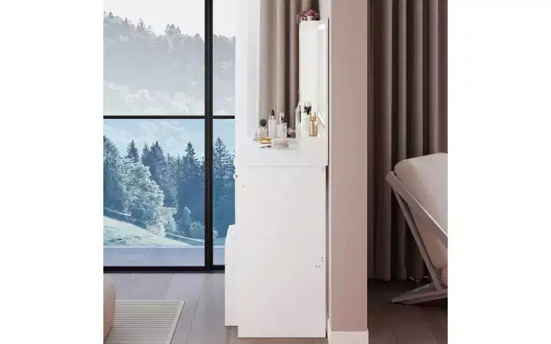 41-Inch Natural Makeup Vanity Desk with Touch-Control LED Mirror, Organized Storage, Matching Stool for Bedroom