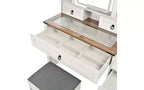 Farmhouse Makeup Vanity Desk with Sliding LED Mirror, 4 Drawers and 2 Cabinets, Charging Station, Glass Top, and Side Cabinet for Bedroom