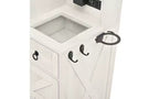 Farmhouse Makeup Vanity Desk with Sliding LED Mirror, 4 Drawers and 2 Cabinets, Charging Station, Glass Top, and Side Cabinet for Bedroom