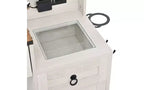 Farmhouse Makeup Vanity Desk with Sliding LED Mirror, 4 Drawers and 2 Cabinets, Charging Station, Glass Top, and Side Cabinet for Bedroom