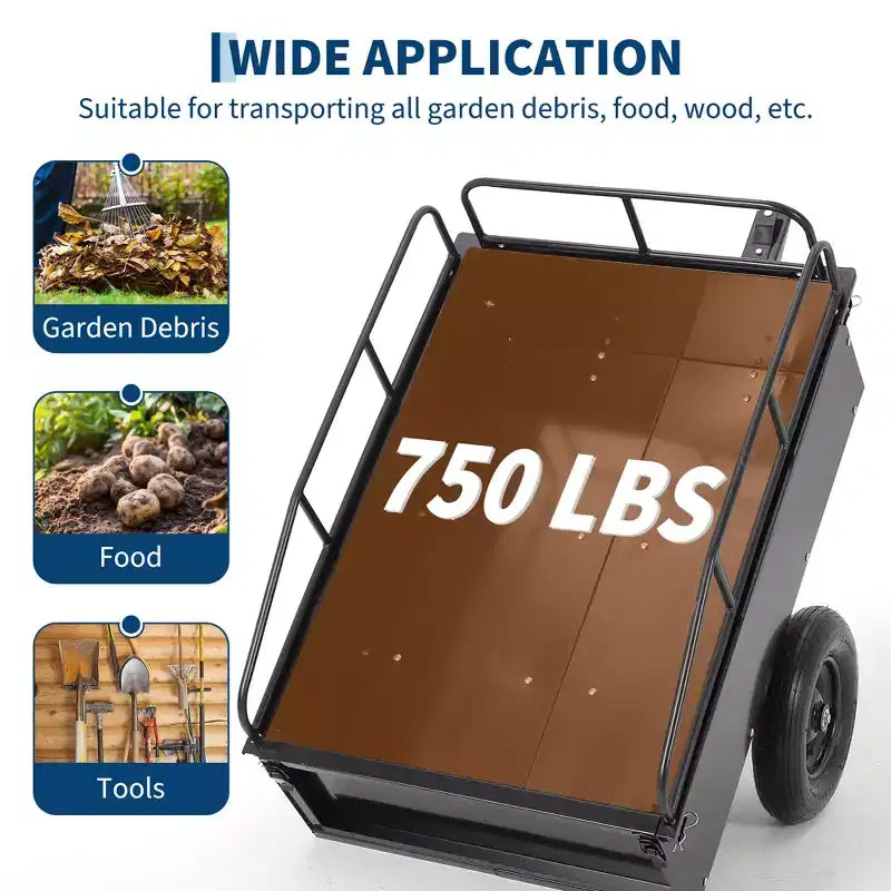 750lbs ATV/UTV Dump Trailer 15 Cubic Feet Capacity, Reinforced Side Panels,Heavy-Duty Off-Road Trailer with Dumping Function for Gardening and Farm