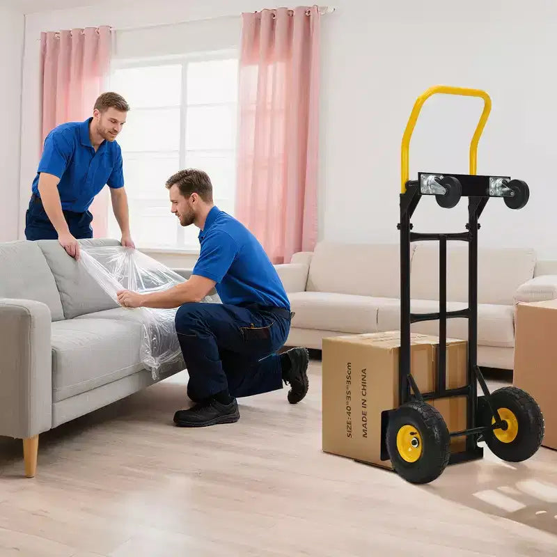 2-in-1 Folding Convertible Hand Truck, 4 Non-Flat Wheels, 400Lbs Heavy Duty, for Warehouse Office Industrial Use