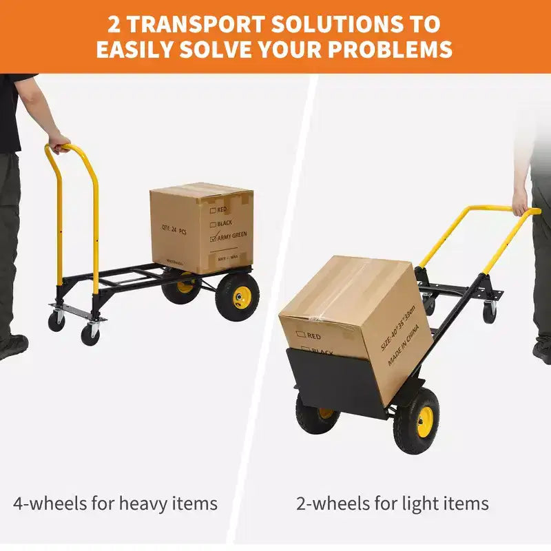 2-in-1 Folding Convertible Hand Truck, 4 Non-Flat Wheels, 400Lbs Heavy Duty, for Warehouse Office Industrial Use
