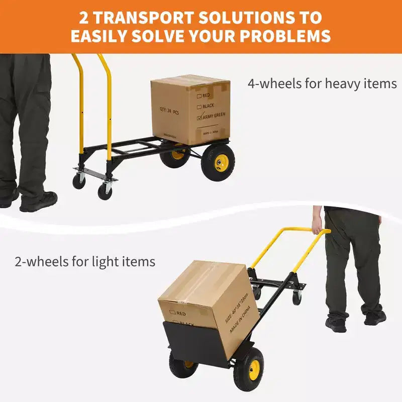 2-in-1 Folding Convertible Hand Truck, 4 Non-Flat Wheels, 400Lbs Heavy Duty, for Warehouse Office Industrial Use
