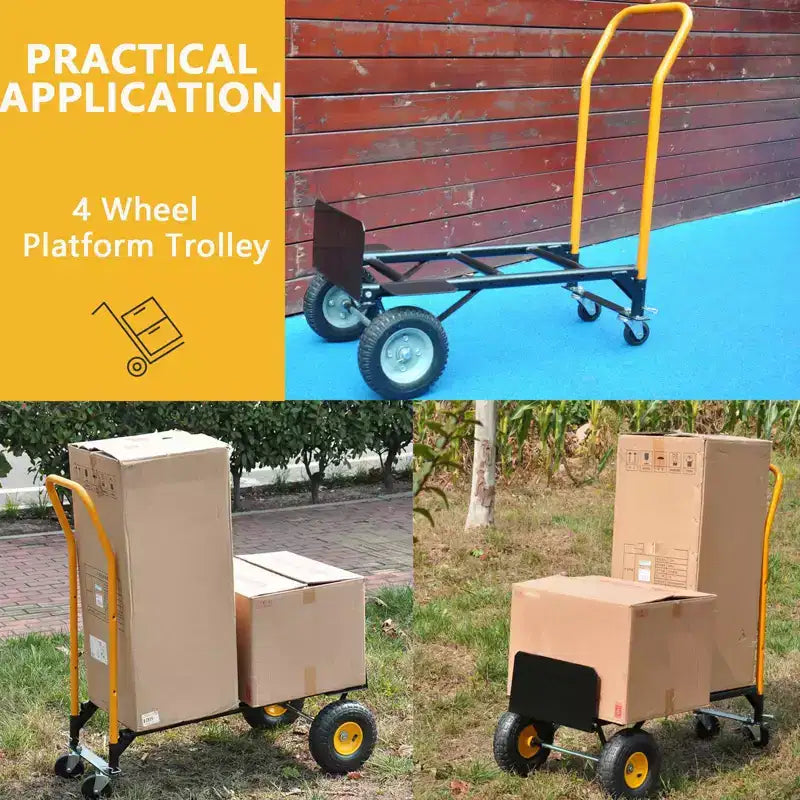 2-in-1 Folding Convertible Hand Truck, 4 Non-Flat Wheels, 400Lbs Heavy Duty, for Warehouse Office Industrial Use
