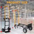2-in-1 Folding Convertible Hand Truck, 4 Non-Flat Wheels, 400Lbs Heavy Duty, for Warehouse Office Industrial Use