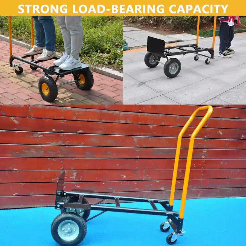 2-in-1 Folding Convertible Hand Truck, 4 Non-Flat Wheels, 400Lbs Heavy Duty, for Warehouse Office Industrial Use