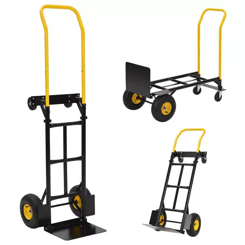 2-in-1 Folding Convertible Hand Truck, 4 Non-Flat Wheels, 400Lbs Heavy Duty, for Warehouse Office Industrial Use