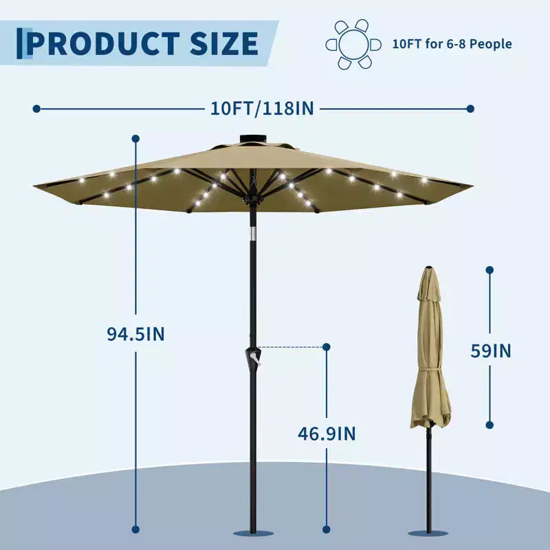 GustoWave Patio Umbrella, Outdoor Table Umbrella , Crank Lift, Push Button Tilt and 8 Sturdy Ribs