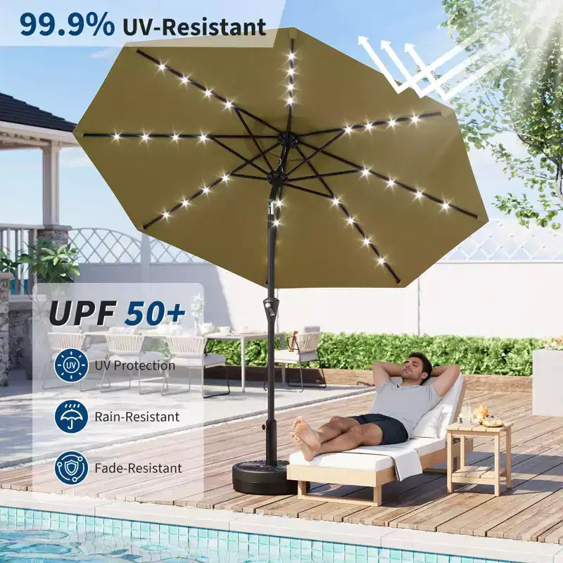 GustoWave Patio Umbrella, Outdoor Table Umbrella , Crank Lift, Push Button Tilt and 8 Sturdy Ribs