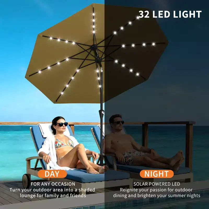 GustoWave Patio Umbrella, Outdoor Table Umbrella , Crank Lift, Push Button Tilt and 8 Sturdy Ribs