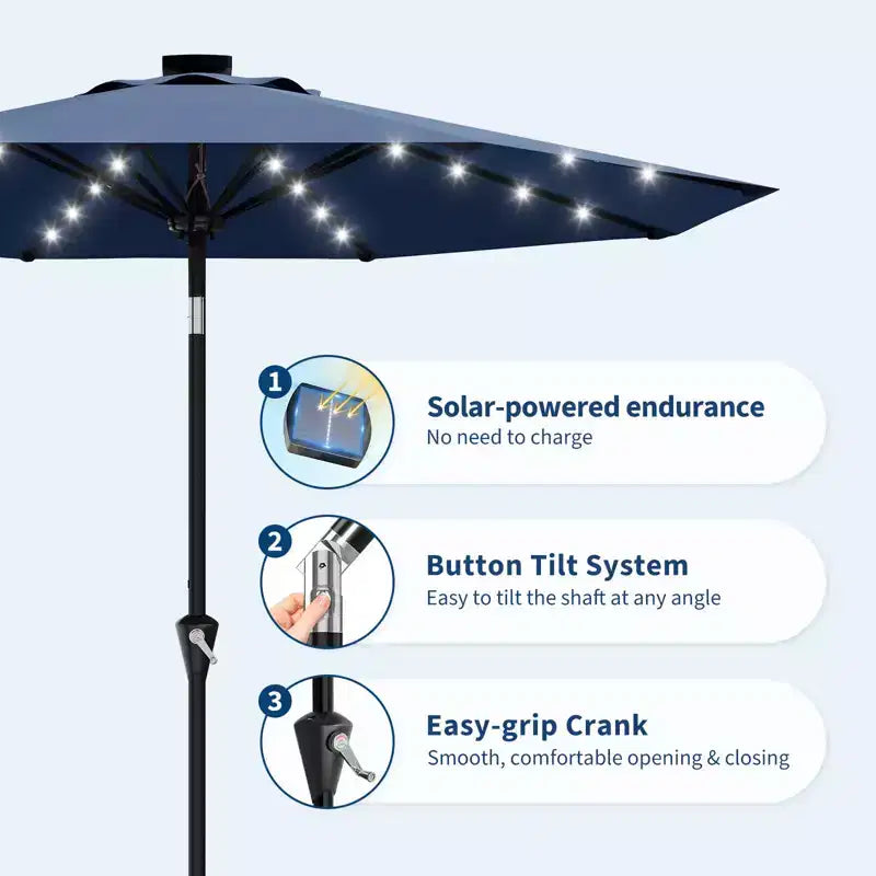 GustoWave Patio Umbrella, Outdoor Table Umbrella , Crank Lift, Push Button Tilt and 8 Sturdy Ribs