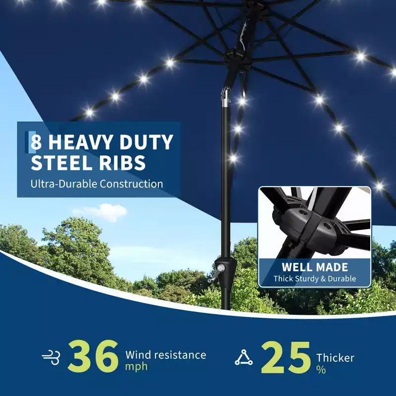 GustoWave Patio Umbrella, Outdoor Table Umbrella , Crank Lift, Push Button Tilt and 8 Sturdy Ribs