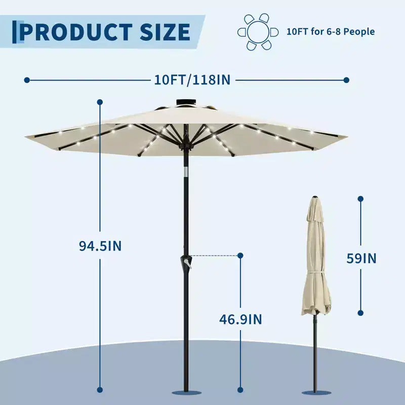 GustoWave Patio Umbrella, Outdoor Table Umbrella , Crank Lift, Push Button Tilt and 8 Sturdy Ribs